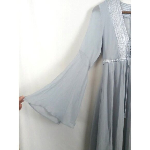 Ghost London Dress Women's Size XS Blue Gray Boho Peasant Bell Sleeves FLAW - Picture 6 of 16
